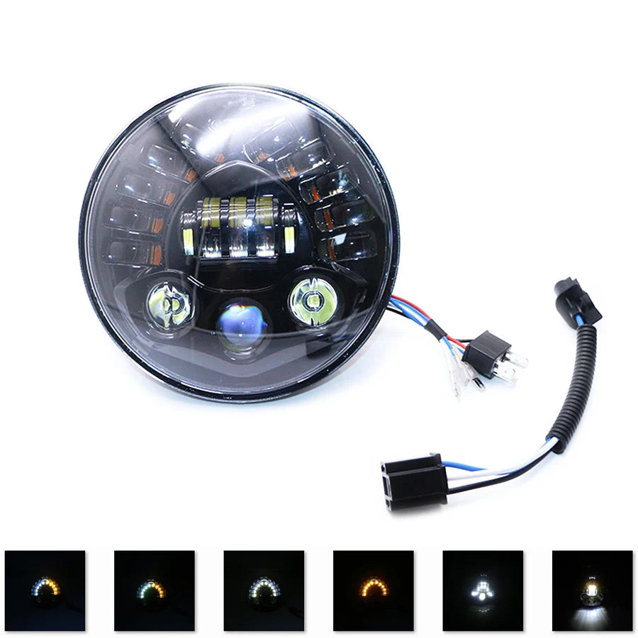 7 Inch LED Motorcycle Headlight with Hi/Lo Beam Projector Motor 7" Round Headlamp