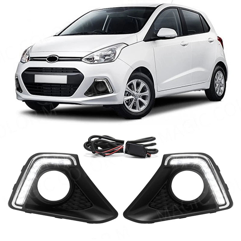 For Hyundai I10 GRAND 2014 2015 2016 DRL Daytime Running Lights Led Fog Lamp Bezel White W | AUTOKITSHOP