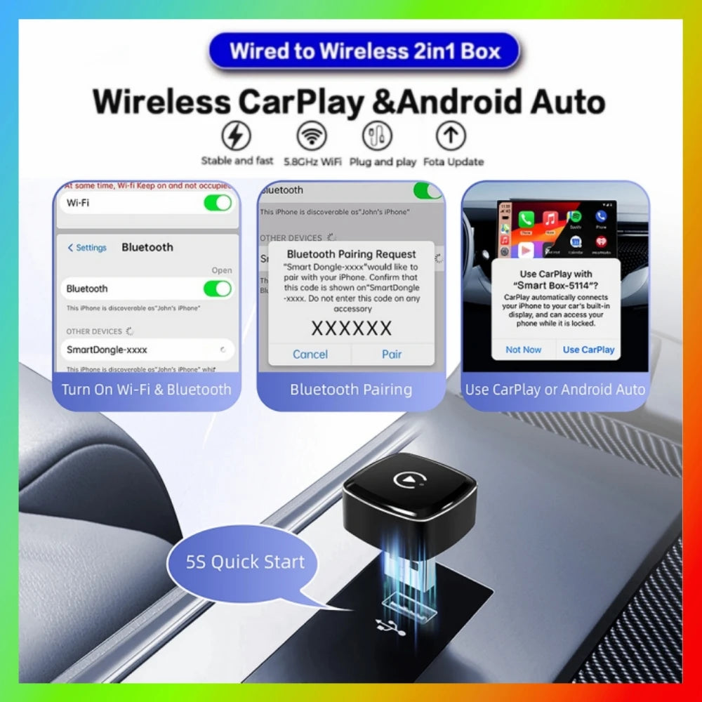 Wireless CarPlay Android Auto Adapter USB Dongle Smart Mini Box Plug And Play Universal Fo | AUTOKITSHOP