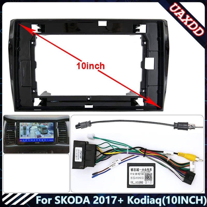 Car Radio Fascias Frame For SKODA 2017 Kodiaq 10.1INCH 2DIN Stereo Panel Wiring Harness Po