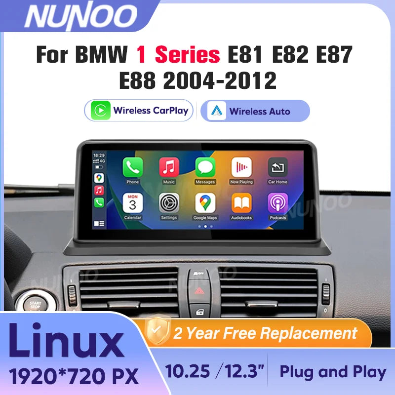 For BMW 1 Series E81 E82 E87 E88 2004-2012 Wireless Carplay Android Auto Car Multimedia Pl
