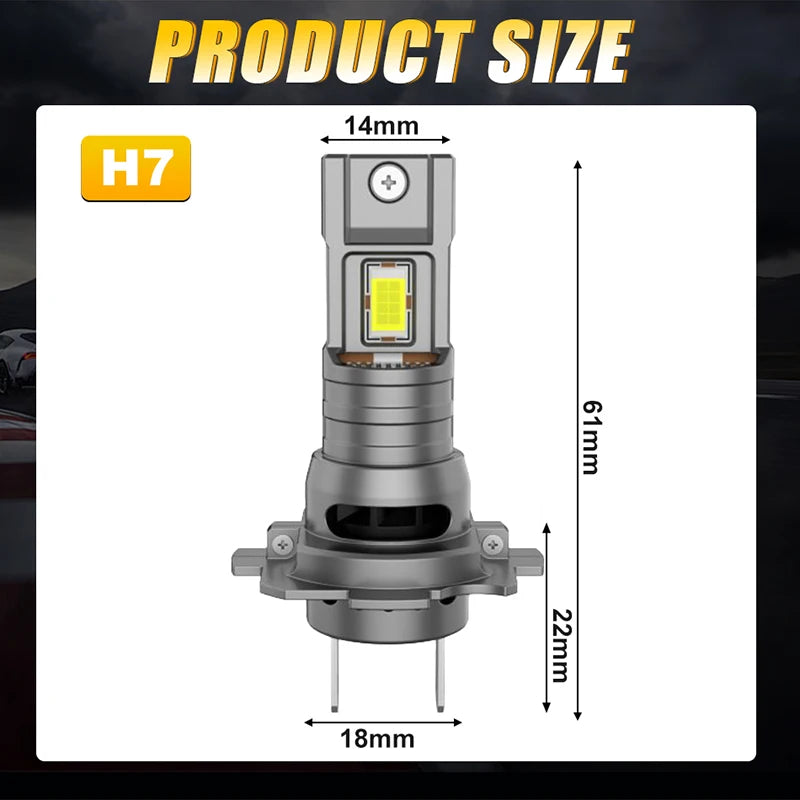 H7 LED Headlight Canbus No Error 6000K 1:1 Size 12V Mini Diode Plug&Play Turbo Car Headlam