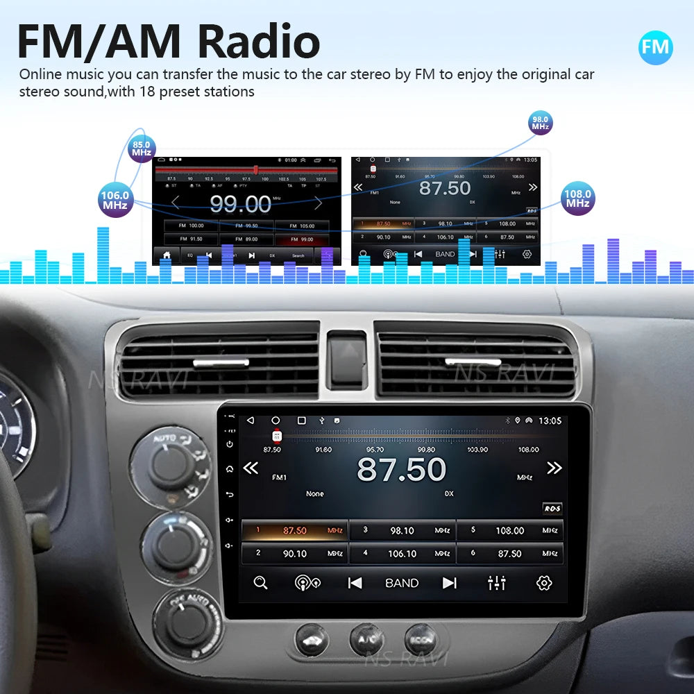 Plug and Play Android 16 Carplay Auto Car Radio Multimedia Player For Honda Civic 7 2000 -