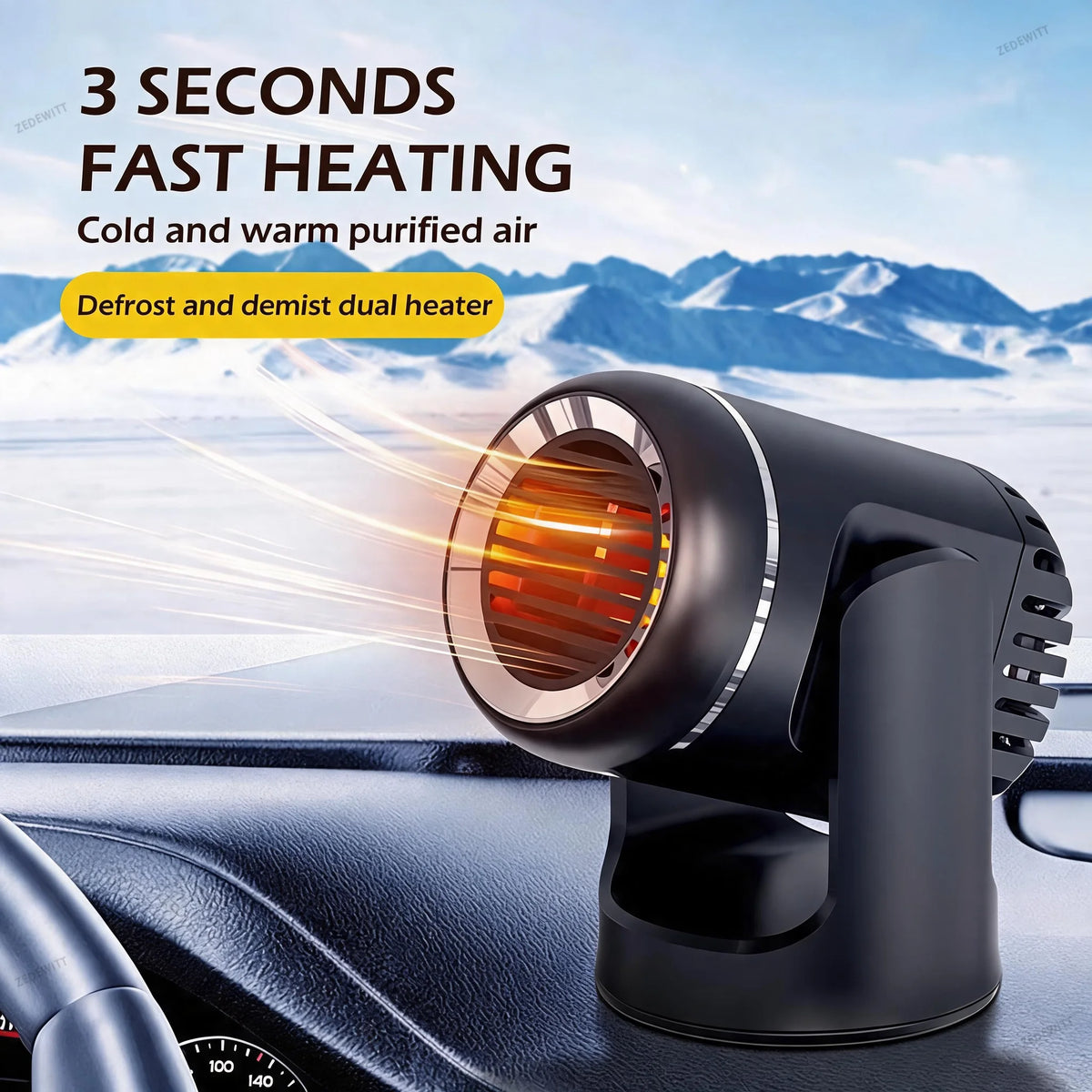 2 in 1 Portable Car Heater Cooling Fan 12V 150W Windshield Defroster Demister Anti-Fog Preheater - Automotive LED Light