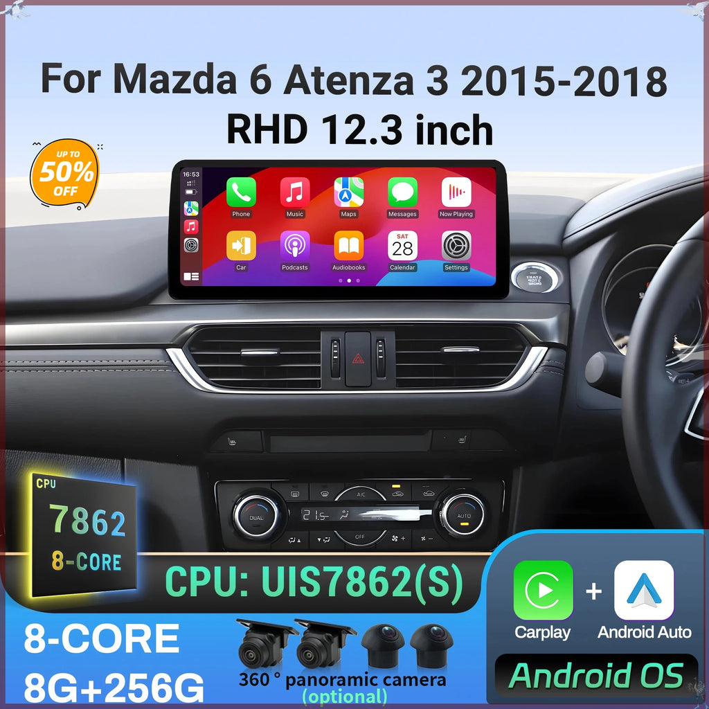 12.3 inch Android 14 4G GPS Right Hand Drive CarPlay Car Radio Multimedia Touch Screen For