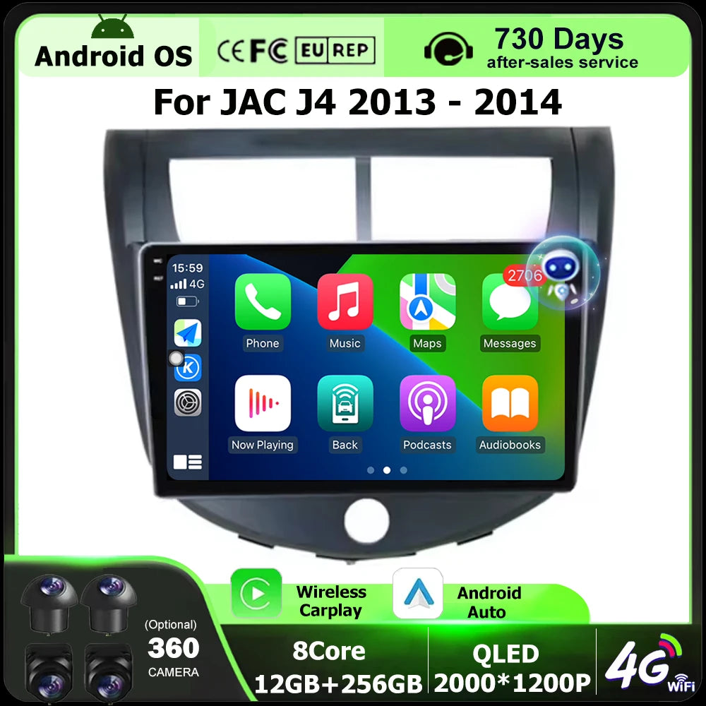 Android 16 Auto Carplay For JAC J4 2013 - 2014 Car Radio Multimedia Video Player GPS Navig