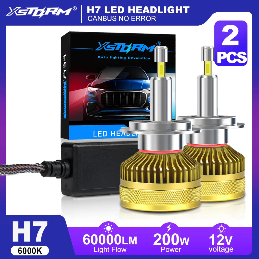 XSTORM H7 LED Headlight Bulbs H1 H11 9005 LED Lights 200W 60000LM 6000K Car Headlight Canb