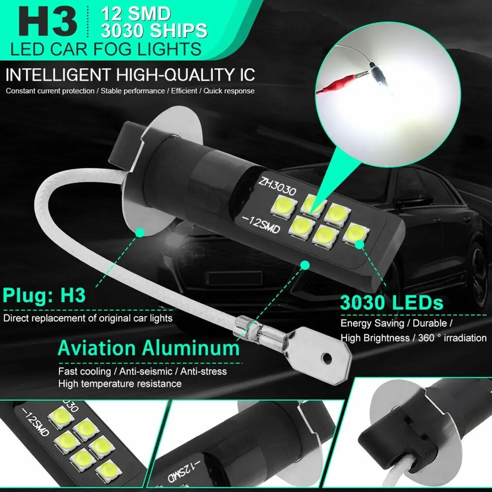 H3 Led Headlight H11 H8 H9 H10 H1 H7 H4 Car Fog Light Bulbs 9005 HB3 9006 Auto DRL Lamps H