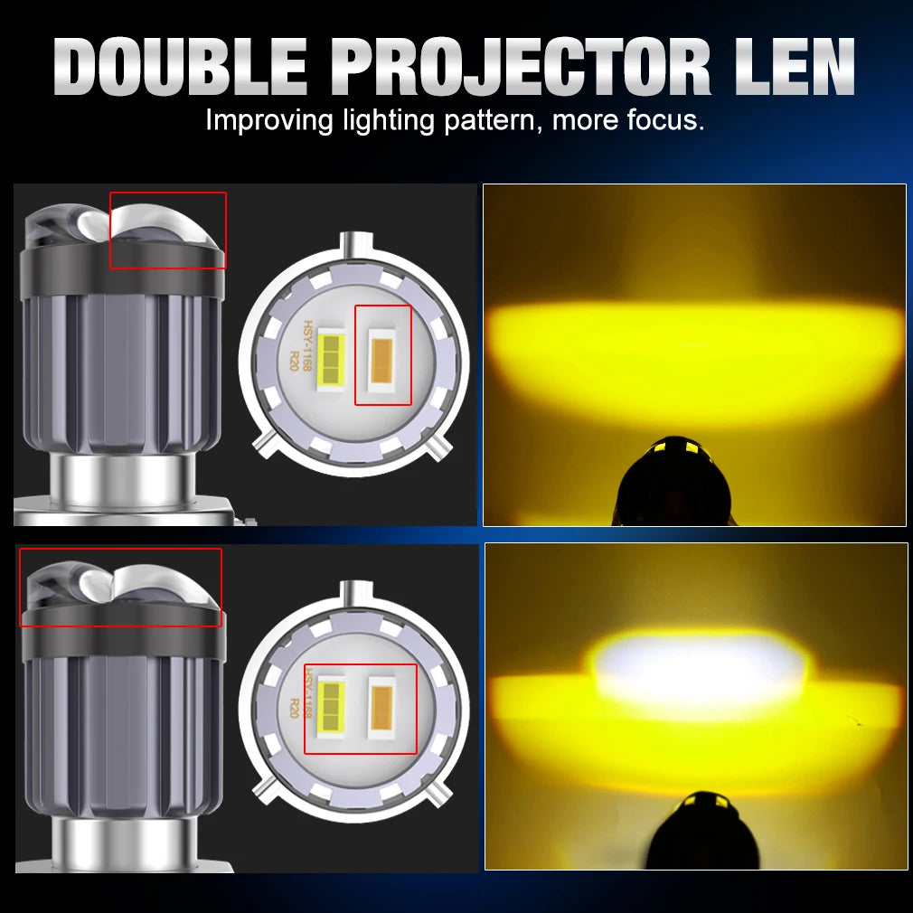 30000LM BA20D H6 H4 LED Motorcycle Headlight Bulb Scooter Lights Double Fisheye Lens CSP M