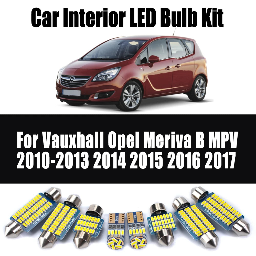 11-Piece LED Interior Light Kit for Vauxhall Opel Meriva B MPV 2010- 2016 - Canbus Dome Map Door Trunk Bulbs | AUTOKI...