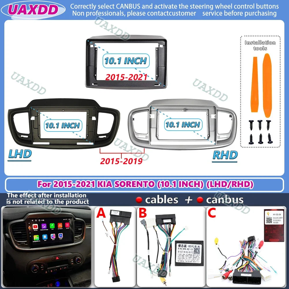 For 2015-2021 KIA SORENTO 10.1INCH 2 Din Car stereo radio Android frame panel fascia cable