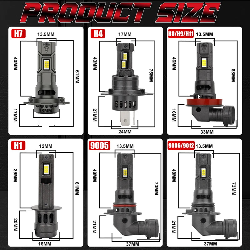 6500W H7 H4 H1 LED Headlight CANBUS H8 H11 9005 HB3 9006 HB4 Lights Mini Lamp 1:1 Size Wir