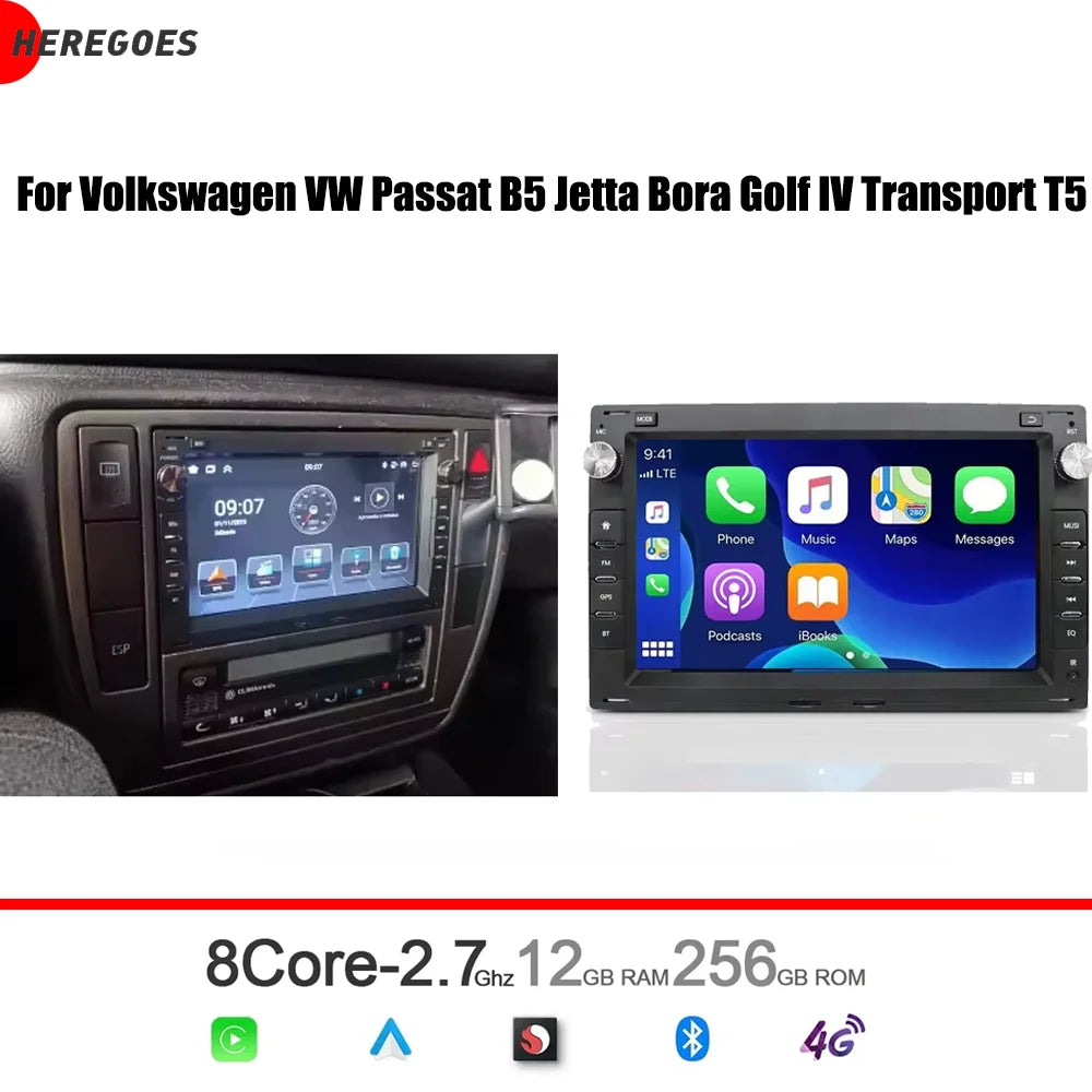 7" Android 15.0 8 Core 12GB RAM 256GB ROM Car Radio GPS Multimedia Player for Volkswagen VW Passat B5 Transport T5 Jetta