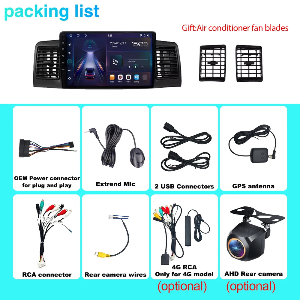 Android 15 For Toyota Corolla E130 E120 2000 - 2004 Android Auto Car Radio Stereo Head Uni