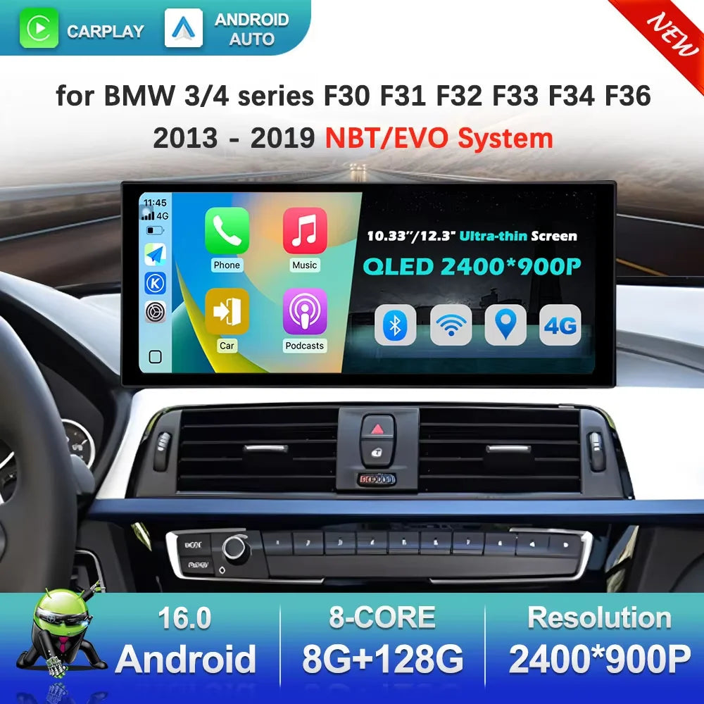 Carplay Android 16 for BMW 3/4 series F30 F31 F32 F33 F34 F36 2013 - 2019 NBT/EVO System G