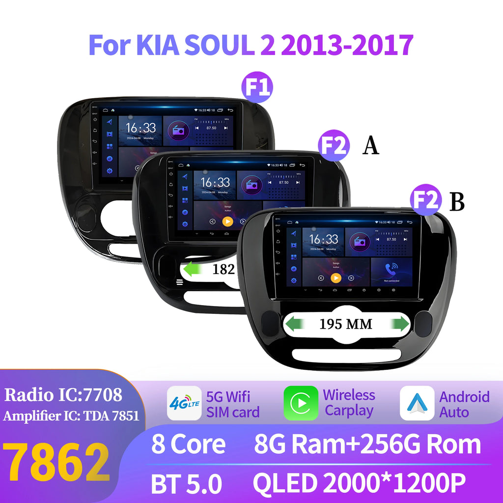 For KIA SOUL 2 2013-2017 Android 14 Car Radio Multimedia Navigation Wireless BT Carplay Bl