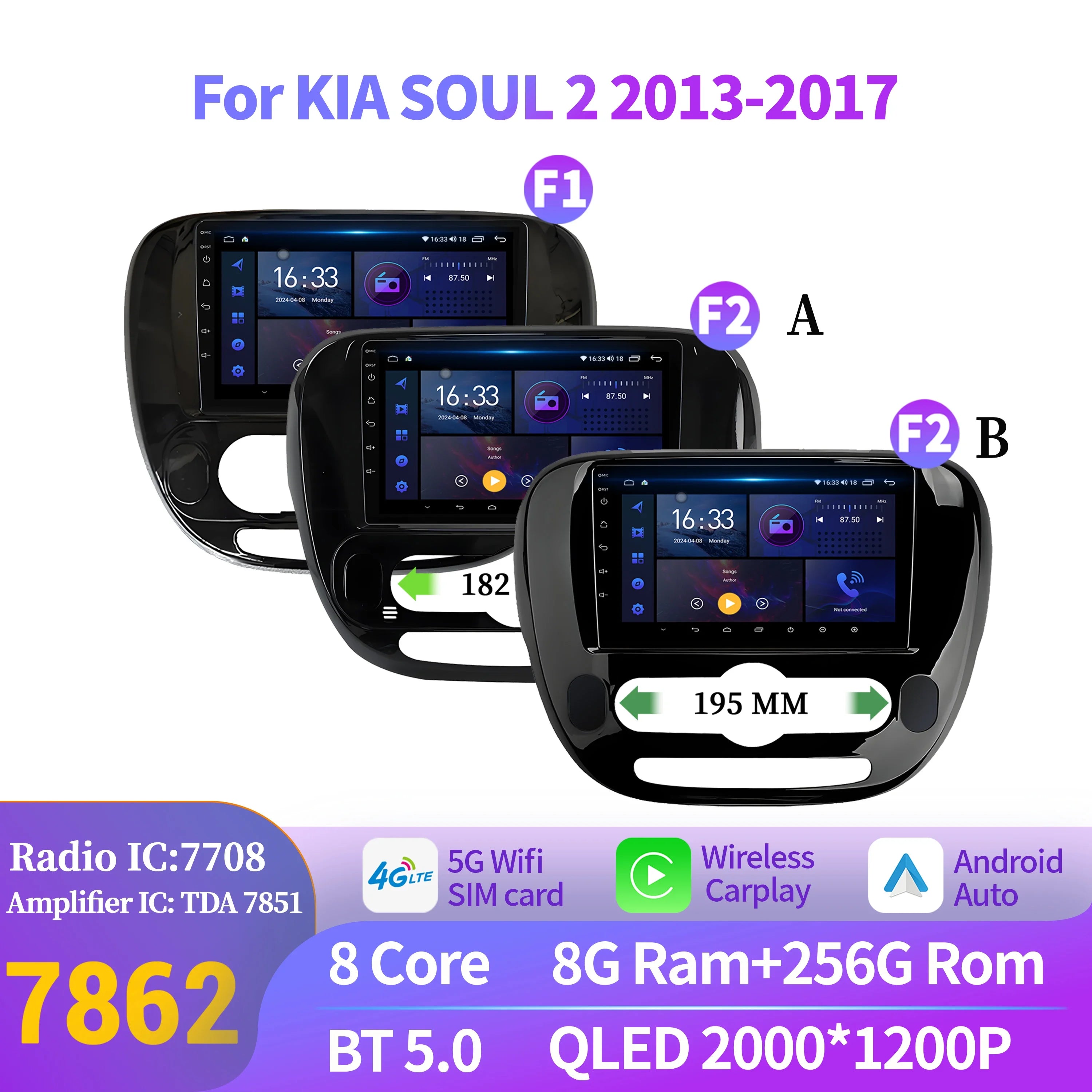 For KIA SOUL 2 2013-2017 Android 14 Car Radio Multimedia Navigation Wireless BT Carplay Bl