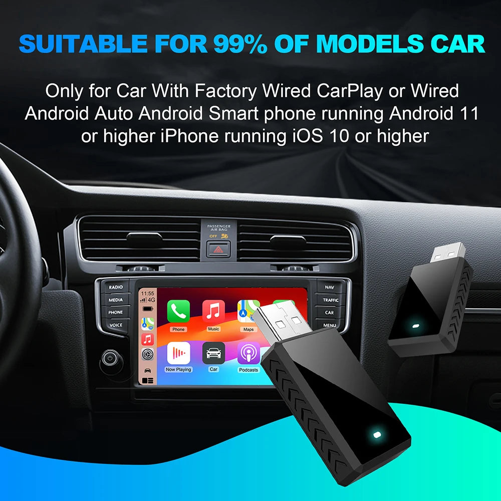 2025 New Wired to Wireless CarPlay 2 in1 Mini Adapter Android Auto Smart Box Plug and Play | AUTOKITSHOP