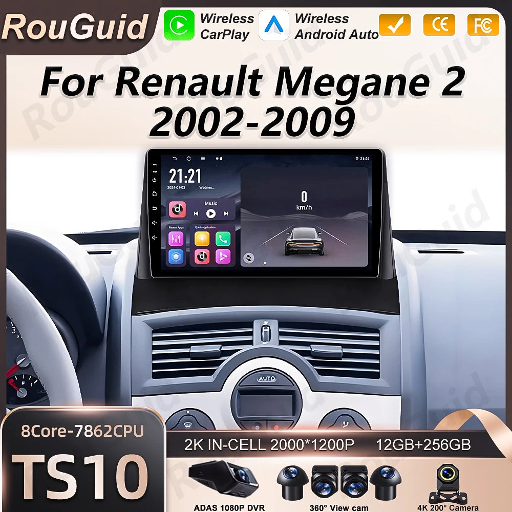 2Din Android 16 Car Radio For Renault Megane 2 2002 - 2009 Multimedia Player Wireless Carp | AUTOKITSHOP