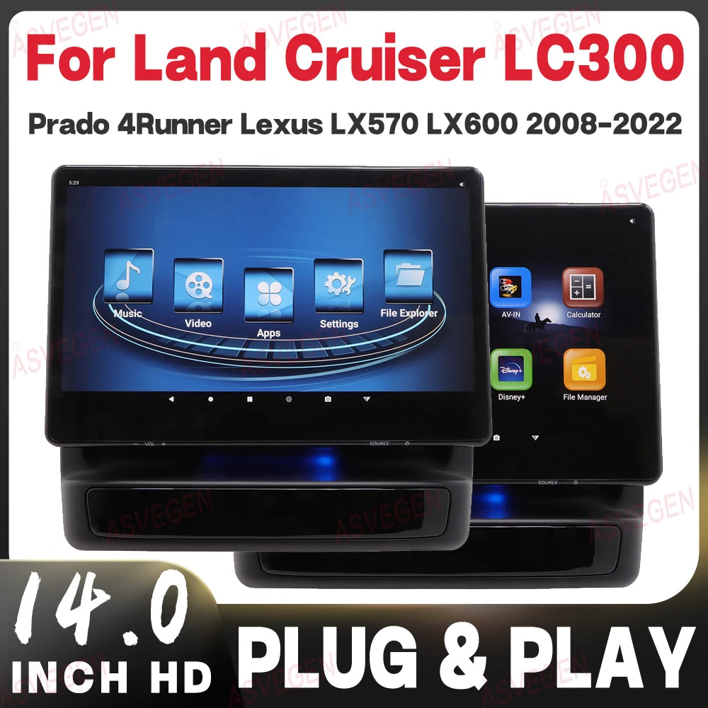 14" Android 16 Headrest Monitor For Toyota Land Cruiser LC300 Prado Lexus LX600 8G 128G 4G