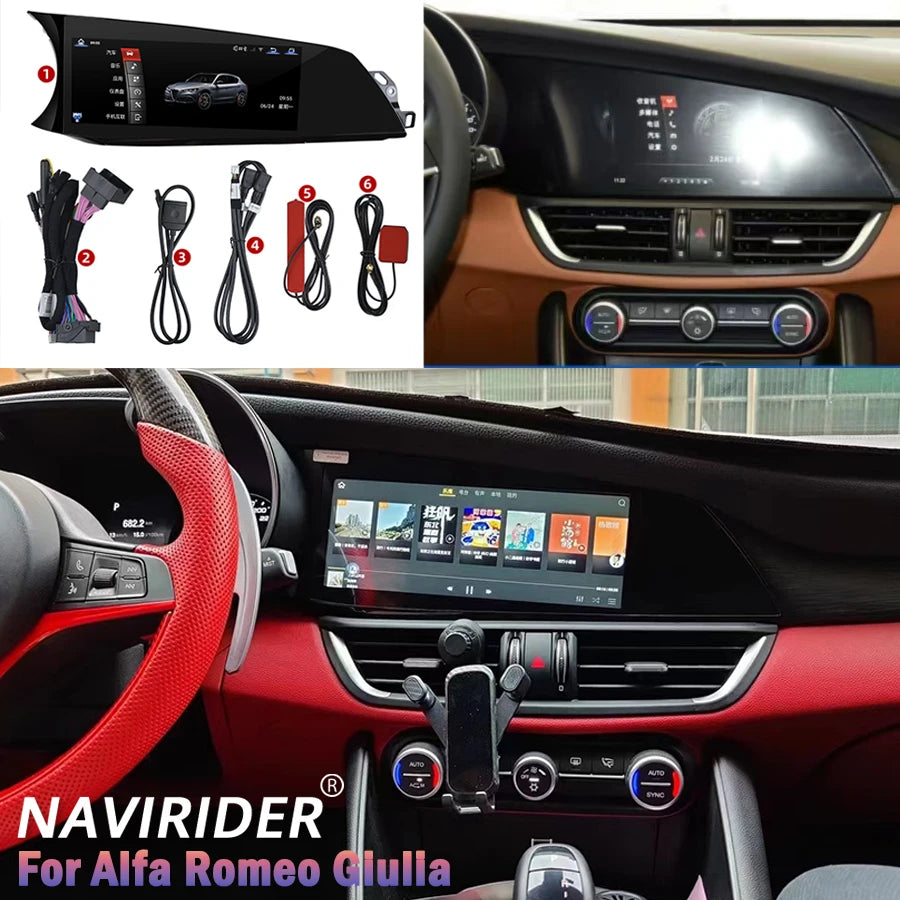 10.25" For Alfa Romeo Giulia 2016-2020 Carplay Android 15 Screen Car Multimedia Video Play