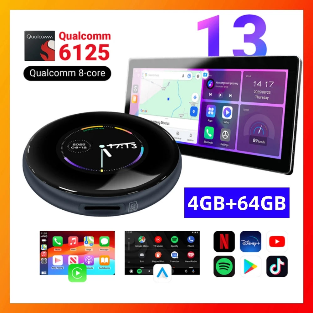 Ai Box 4+64GB 2026 Wireless Android Auto For Apple CarPlay WiFi Plug And Play Adapter Smar | AUTOKITSHOP