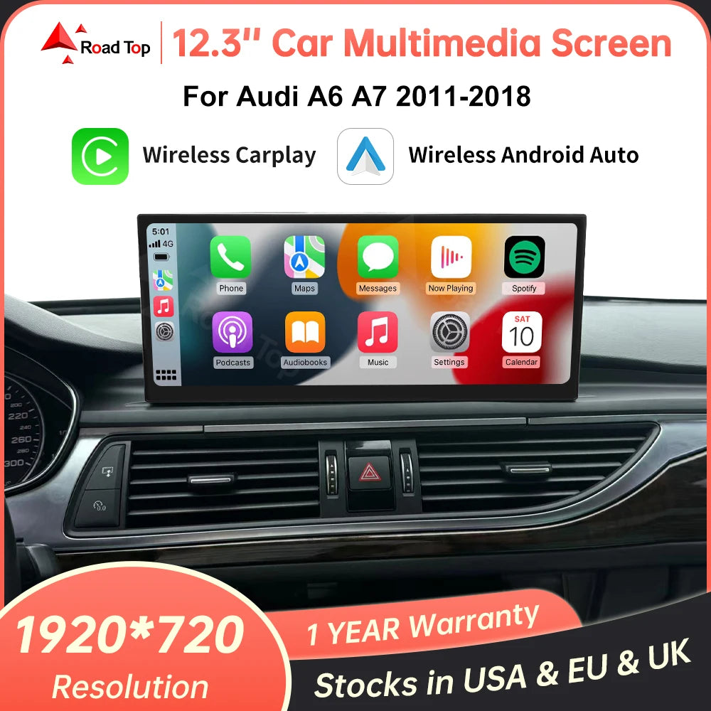 RoadTop 12.3'' Linux Screen Wireless CarPlay Car Multimedia Display For Audi A6 A7 2011-20 | AUTOKITSHOP