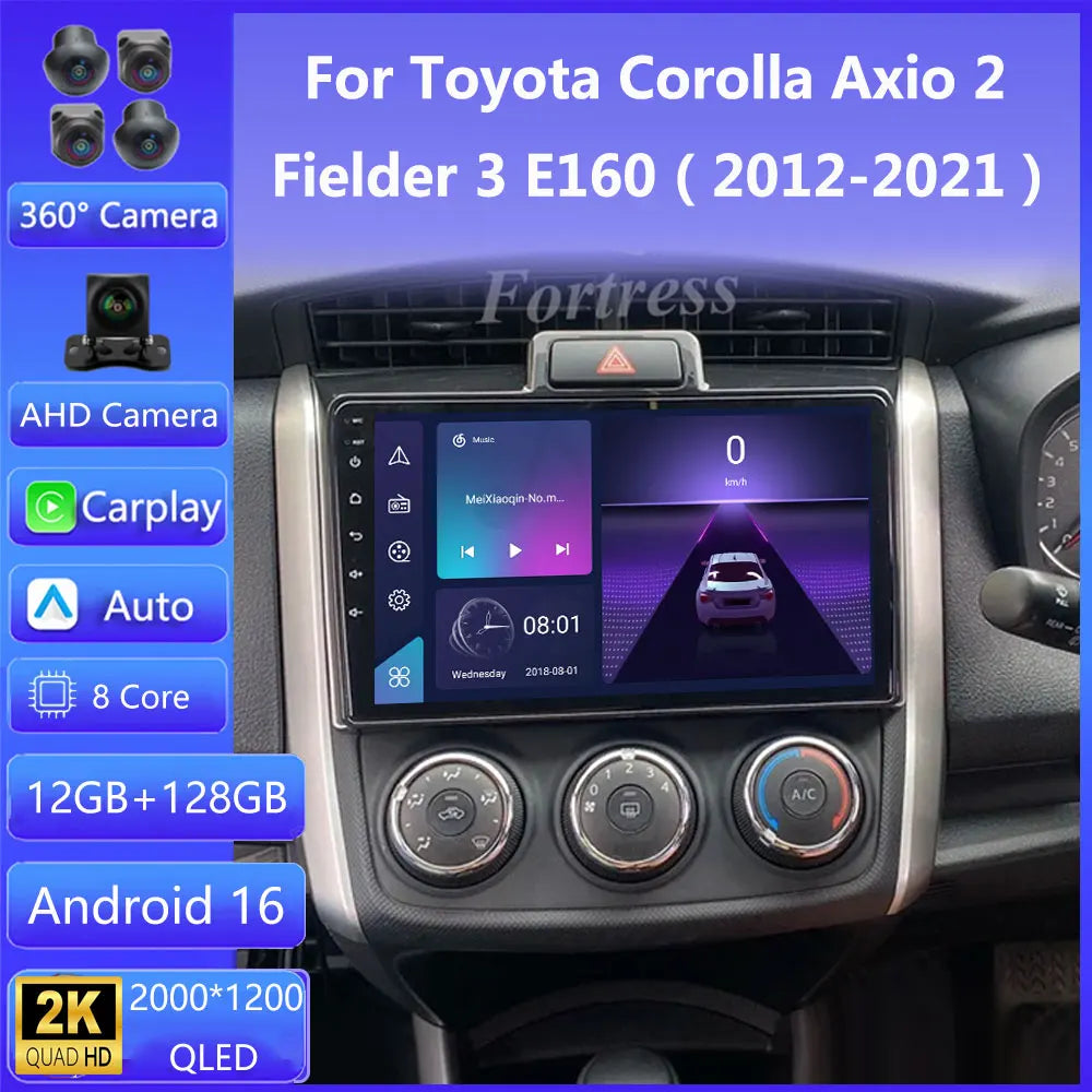 Car Radio Android 16 For Toyota Corolla Axio 2 Fielder 3 E160 2012 - 2021 Qualcomm BT Navi