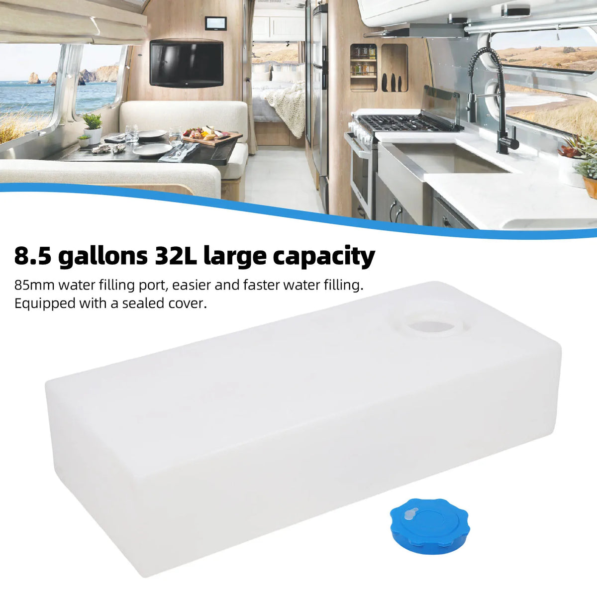 3 Sizes 8 Gallon/8.5 Gallon RV Water Storage Tank Heat Cold Resistant PE Fresh Water Tank for Tr - Automotive LED Light