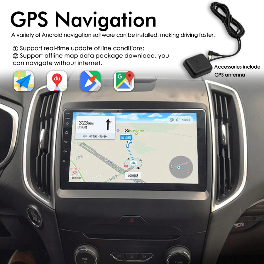 Wireless CarPlay Android 14 AI Voice Car Radio Stereo 128GB GPS Navigation For Ford Edge S