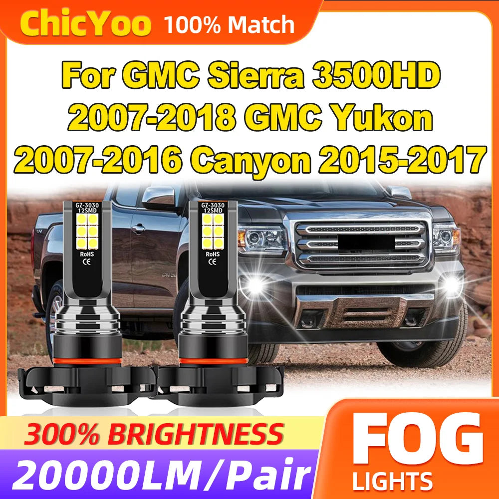 20000LM Canbus LED Fog Lights 60W Fog Lamps 12V 6000K White For GMC Sierra 3500HD 2007-201