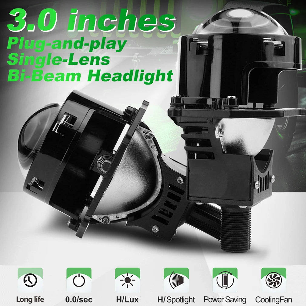 3.0 Inch 55W Bi Led Headlights Two Reflector Lenses Car Headlight 60000LM 6500K Motorcycle