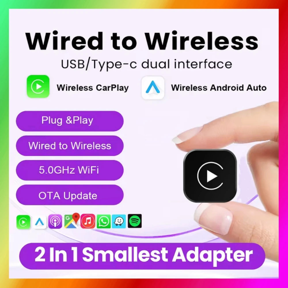 2in1 Wireless CarPlay Dongle Wireless Android Auto Adapter AI Smart Box Car Intelligent Sy | AUTOKITSHOP