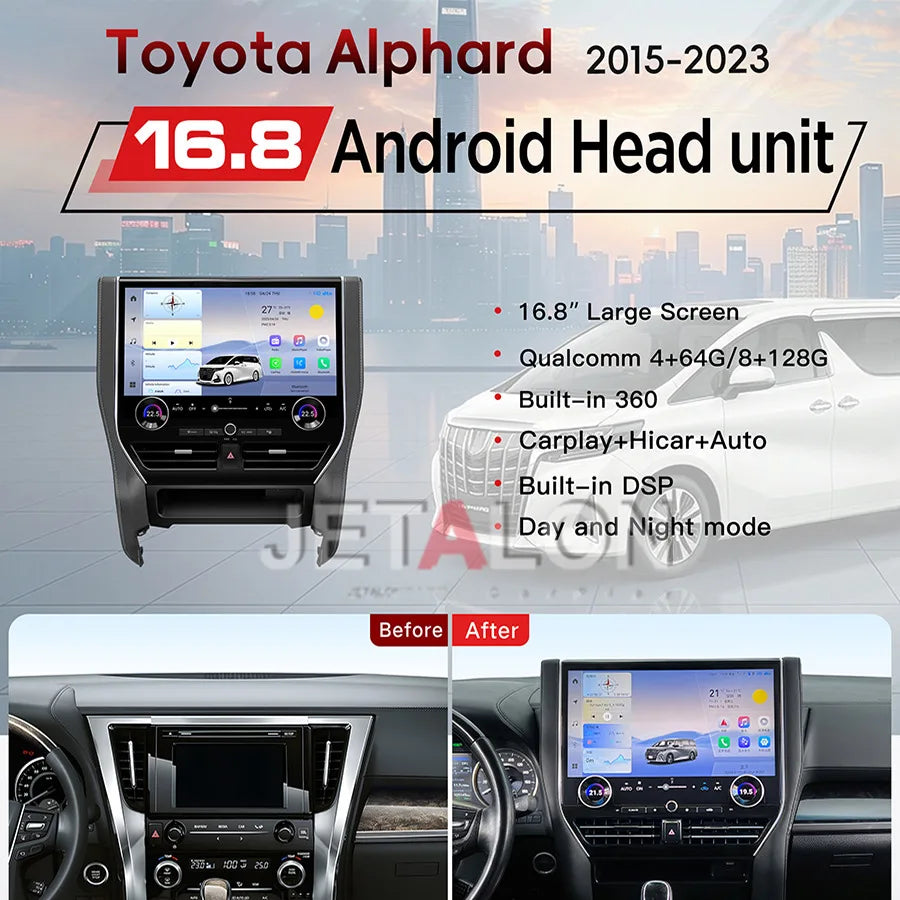16.8inch Android Screen Car Radio For Toyota Alphard Vellfire 30 Series A30 2015-2023 Upgr | AUTOKITSHOP