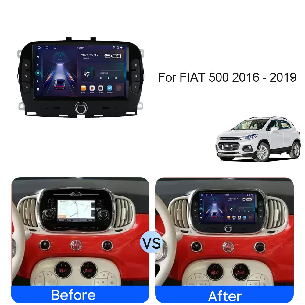 7" Head Unit Stereo For FIAT 500 2016 2017 - 2019 Wireless CarPlay Android Auto Car Radio