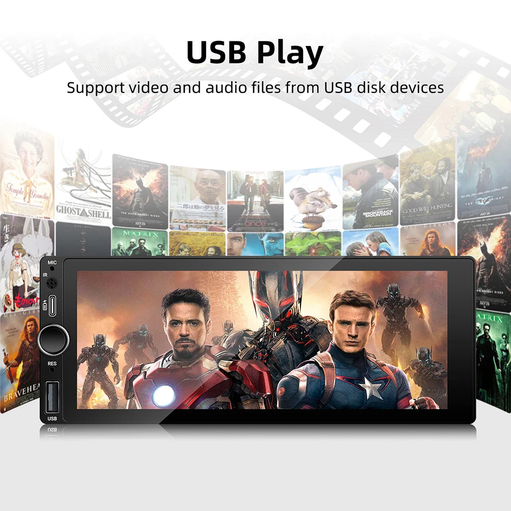 1DIN 6.86inch Universal MP5 Car Radio Support Wireless Carplay Android AUTO AUX USB  BT Touch Screen Multimedia Video Player