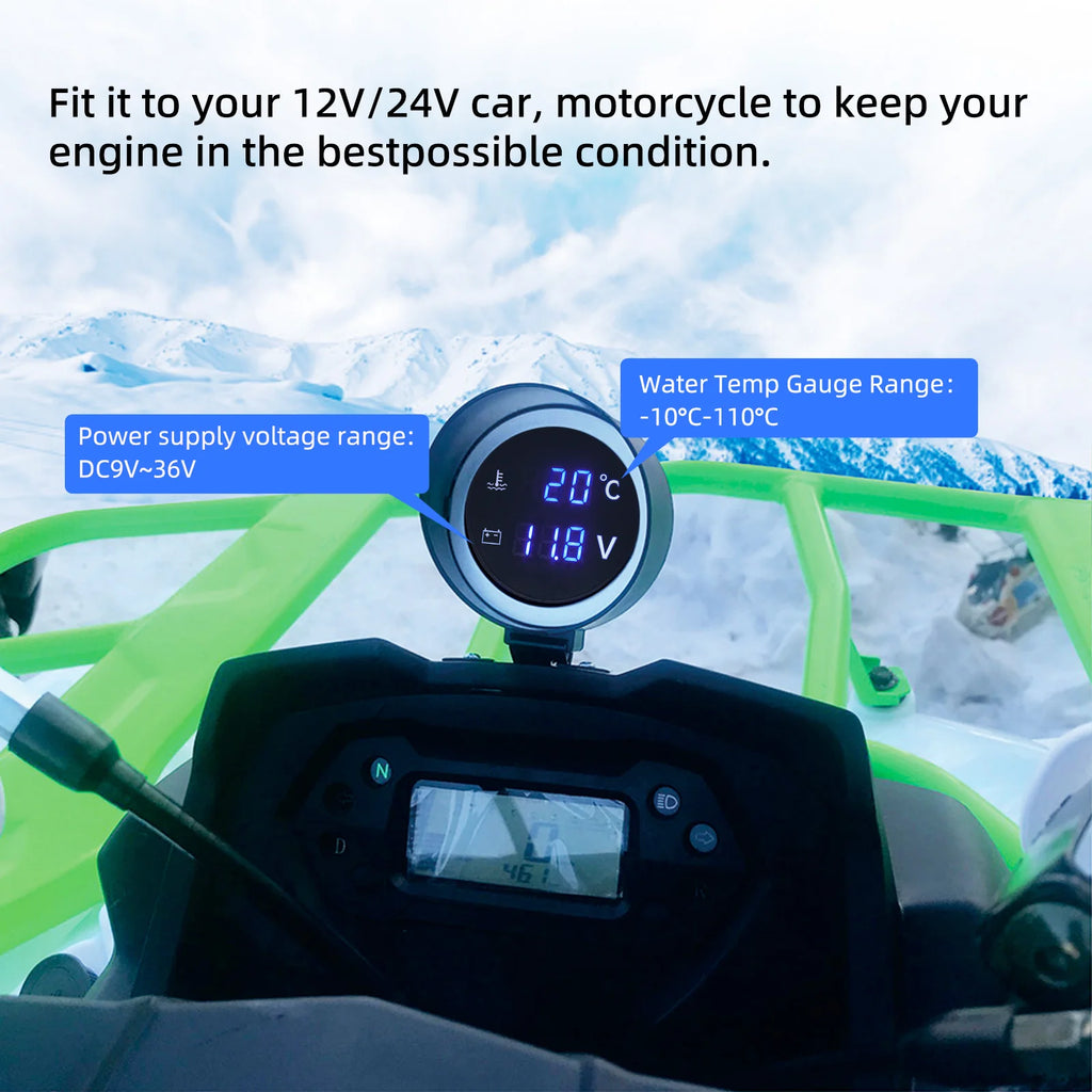 -10~110℃ Car Water Temperature Gauge with Water Temp Joint Pipe Sensor and adapter 2-in-1 Motorc - Automotive LED Light
