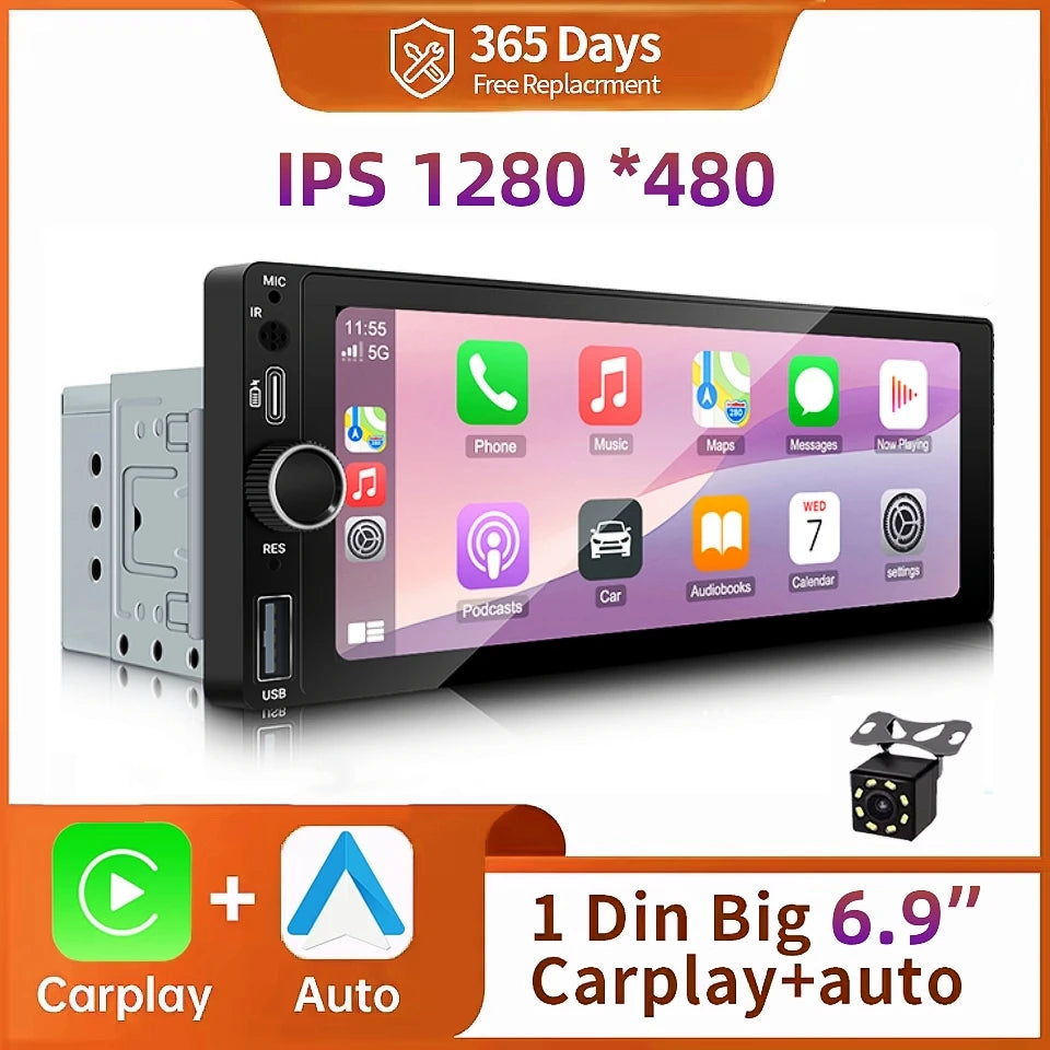 IPS 6.9 Inch 1Din Carplay Android Auto Car Radio Multimedia Video MP5 Player HD Touch Scre | AUTOKITSHOP