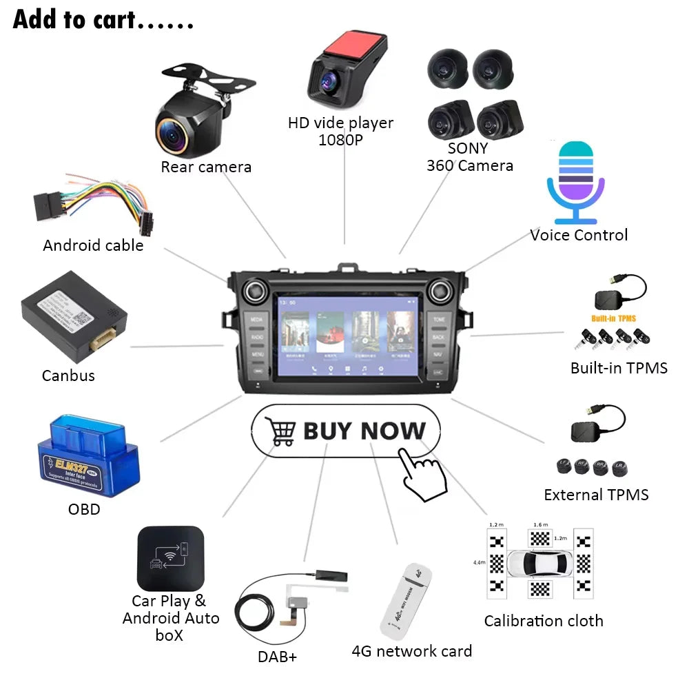 7" Car Radio For Toyota Corolla E140/150 2009 2010-2012 Android 16 Multimedia Video Player | AUTOKITSHOP