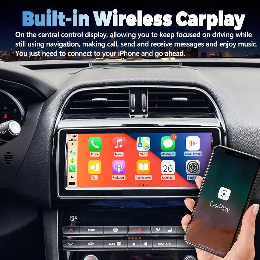 Android 15 10.25'' Car multimedia video player HU DSP Carplay QLED Screen For Jaguar XE F