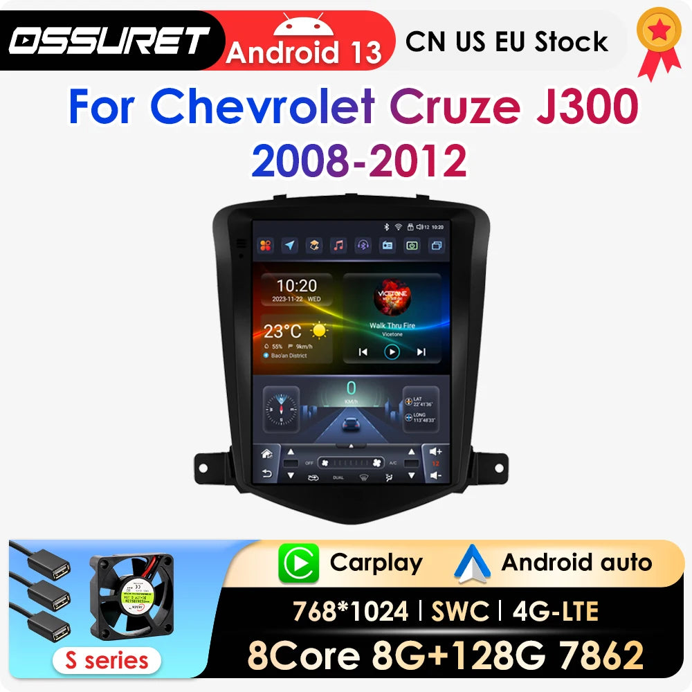 9.7'inch 2Din Carplay Android 13 Car Radio For Chevrolet Cruze J300 2008-2012 Multimedia N