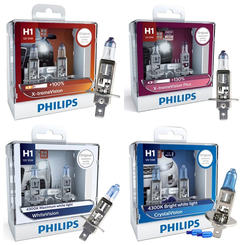 Philips H1 Car Halogen Headlight 12V 55W Pk22s Auto Bulbs More Bright Original Genuine Lam