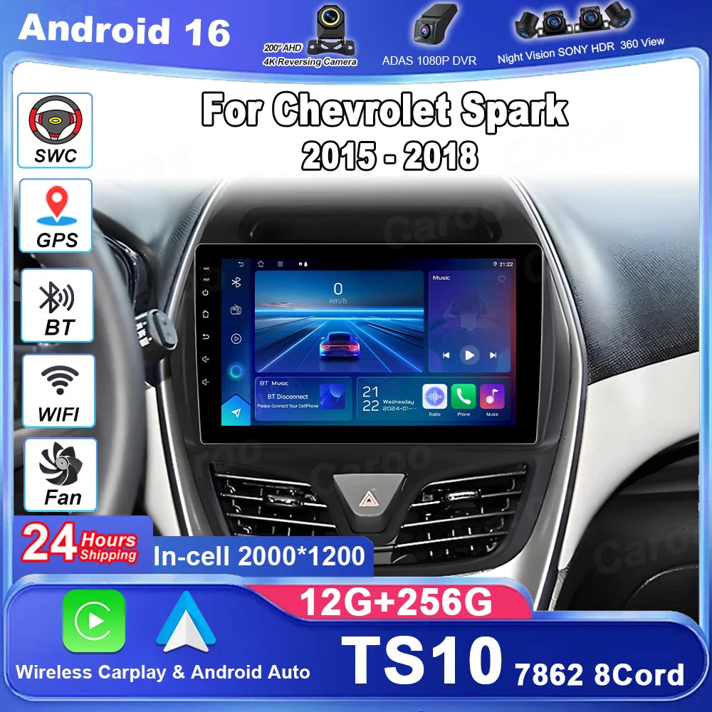 Android 16 Carplay Auto WIFI+4G Car Radio For Chevrolet Spark 2015 2016 2017 2018 Multimed