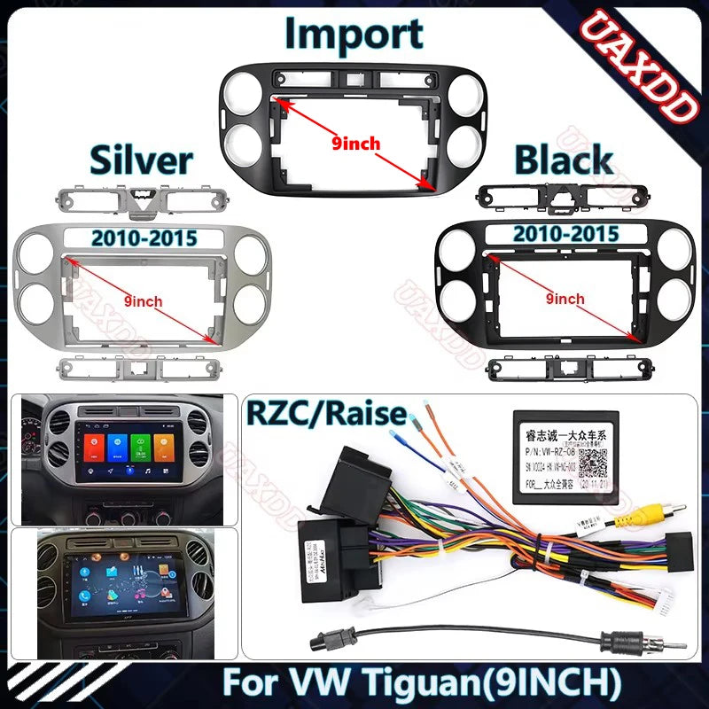 2 Din Car Radio Plastic Fascias Panel Dashboard For VW 2010-2015 Tiguan 9inch Frame Instal