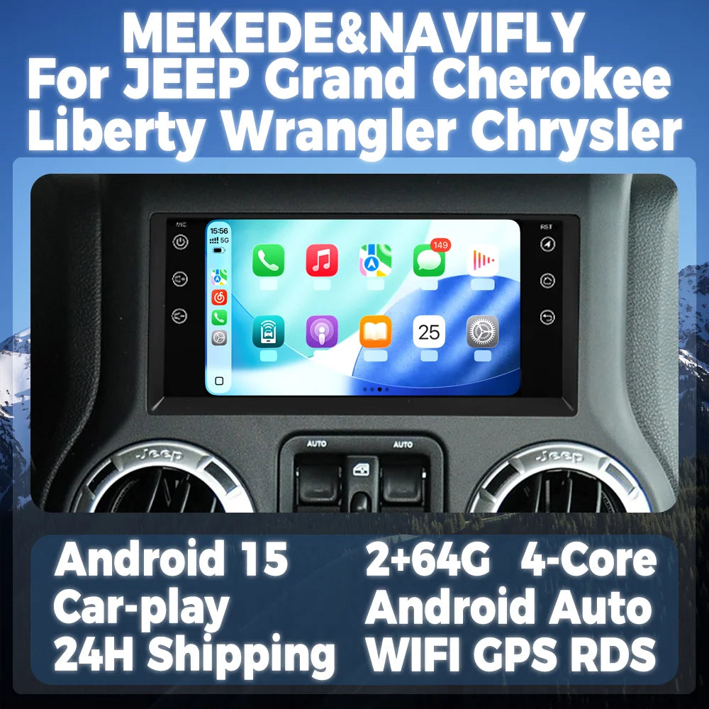 7" Android 15 Car Radio For JEEP Grand Cherokee Liberty Wrangler Chrysler GPS Multimedia P