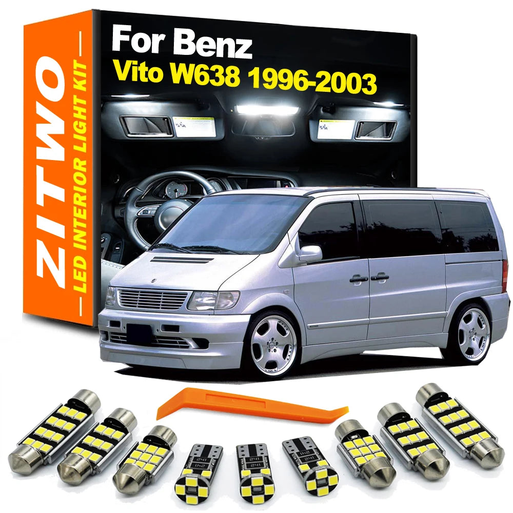 ZITWO 10Pcs For Mercedes Benz Vito W638 1996 1997 1998 1999 2000 2001 2002 2003 LED Bulb Interior Dome Map Plate Trunk Light Kit