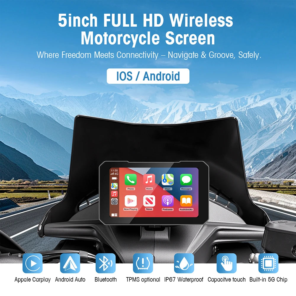 5 Inch Portable Mototorcycle Wireless Carplay/Android Auto GPS Navigator Touch Screen | AUTOKITSHOP