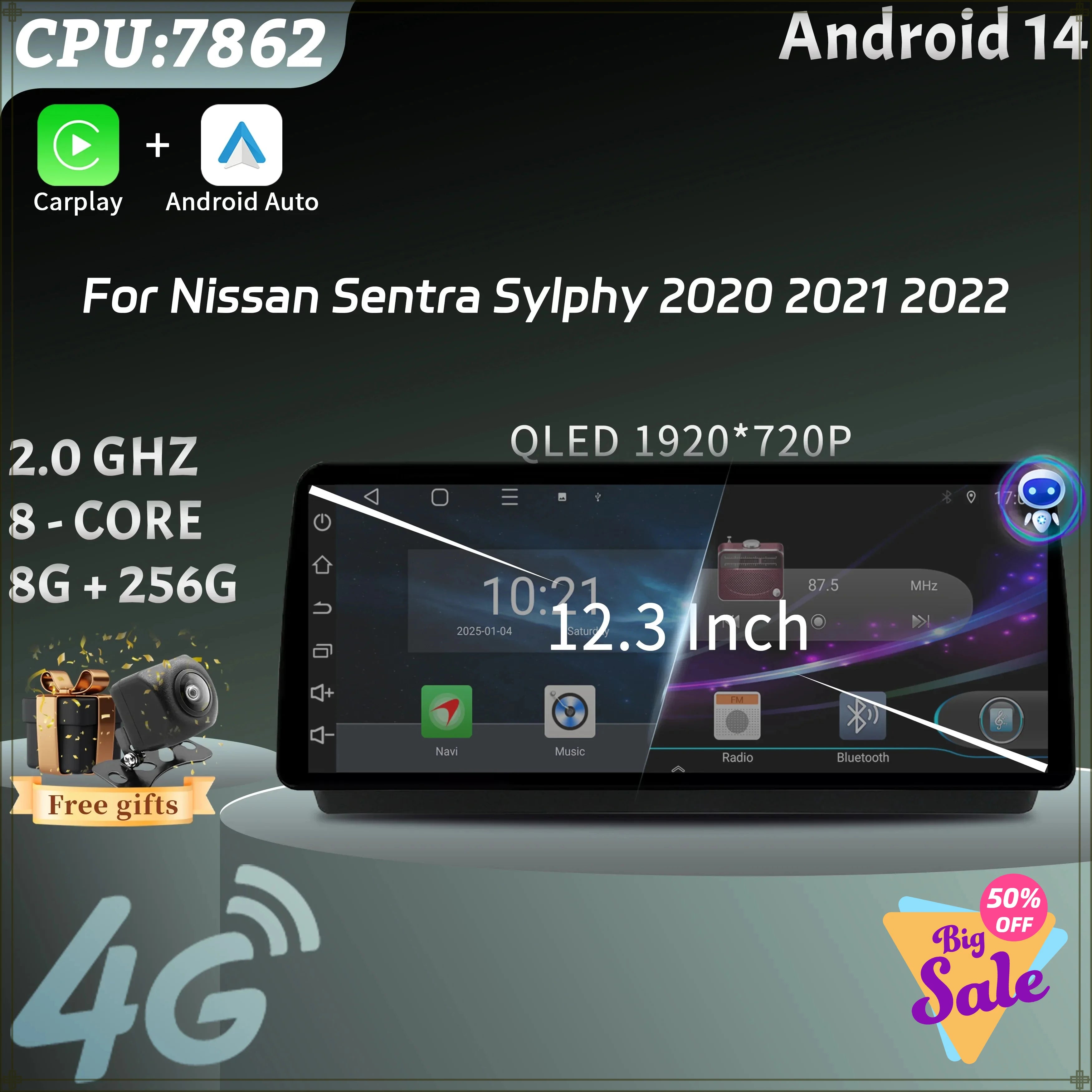 12.3" Android 14 Car Radio Multimedia Wireless Carplay Android Multimedia 4G GPS Screen Fo