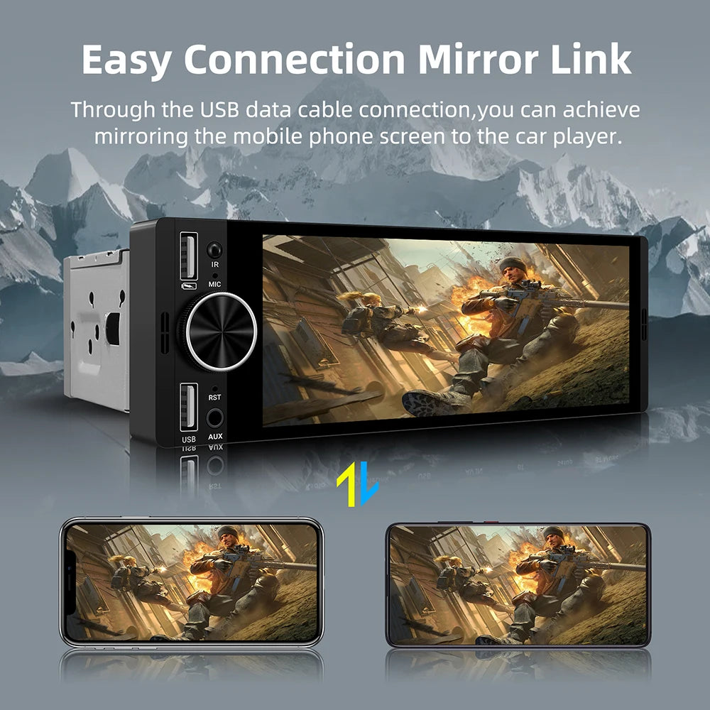 6.36'' 1Din Wired Wireless Carplay Android Auto MP5 Car Radio Multimedia Player BT FM Mirr