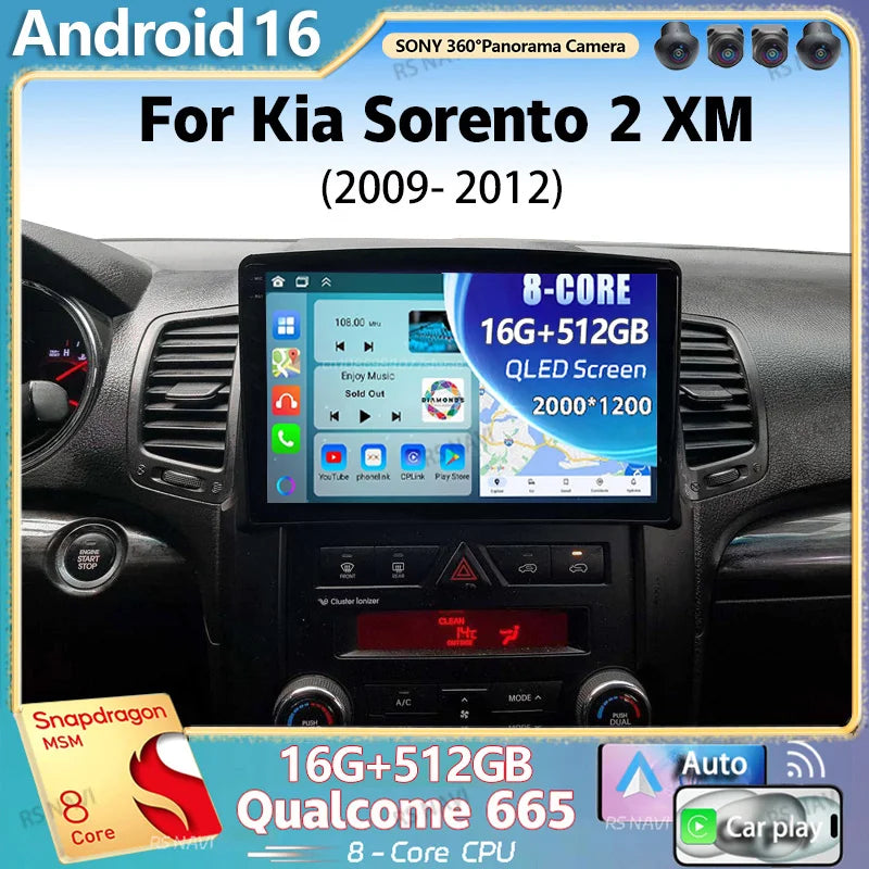 Android 16 For Kia Sorento 2 XM 2009 - 2012 2K QLED Android Car Radio Multimedia Video Pla